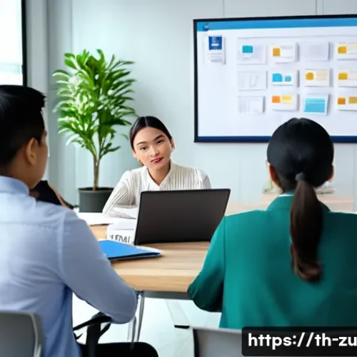 Home 33 피드백 수용을 위한 긍정적인 사고법 - A professional office scene showing a diverse group of Thai colleagues attentively listening to cons...