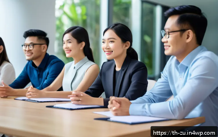 팀워크에서 피드백 수용의 중요성 - A diverse professional team sitting around a modern conference table in a bright office, attentively...