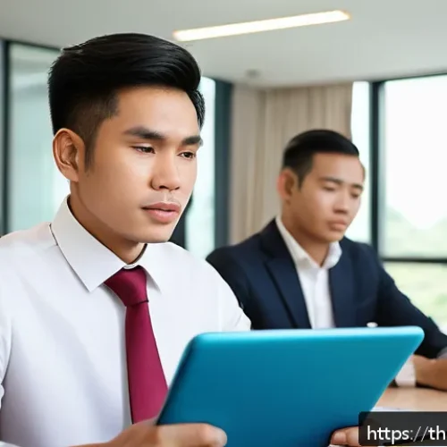 Home 31 실제 사례로 보는 피드백 수용 팁 - A professional office setting with a diverse group of Southeast Asian colleagues engaging in a const...