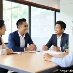Home 18 피드백을 효과적으로 기록하는 방법 - A modern Thai office meeting room filled with diverse professionals engaged in open and friendly dis...
