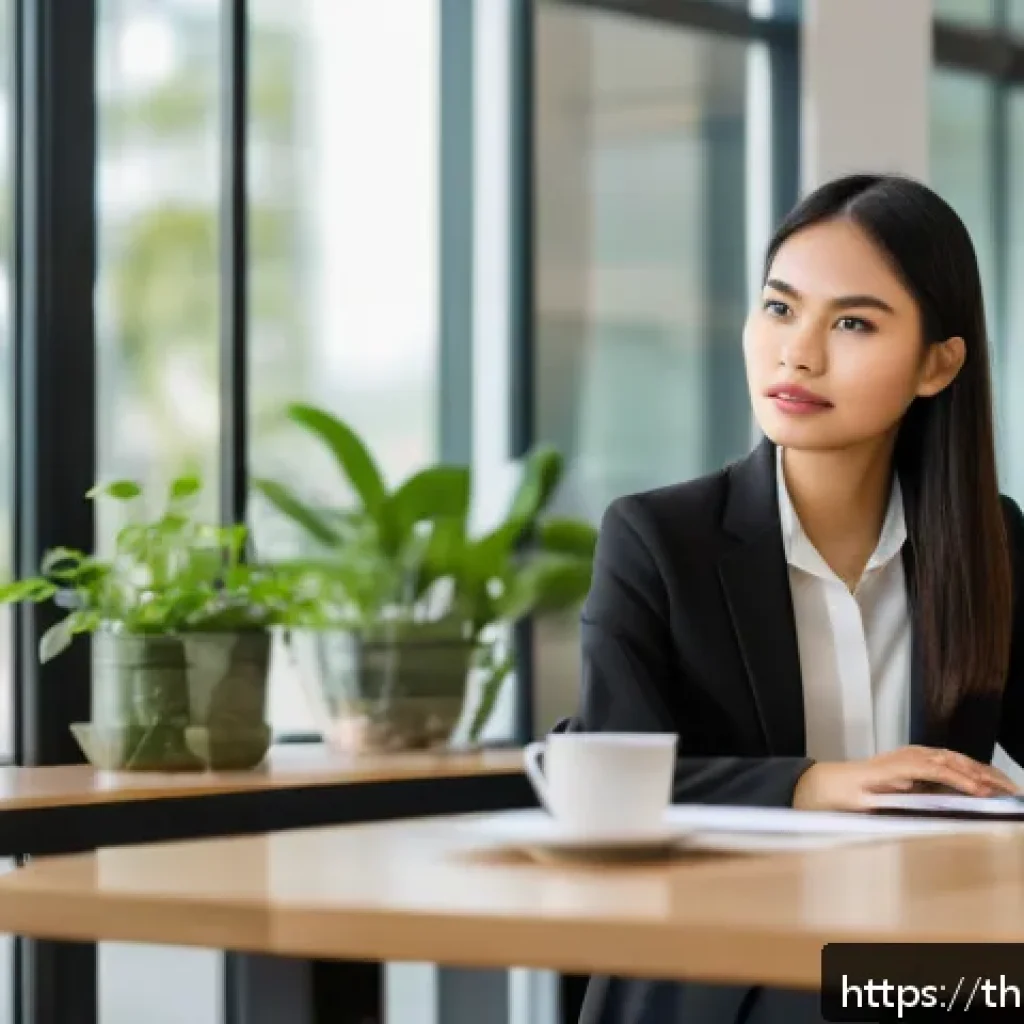 피드백 수용을 위한 심리적 준비 방법 - A professional Thai office setting showing a confident young Thai woman in business casual attire at...