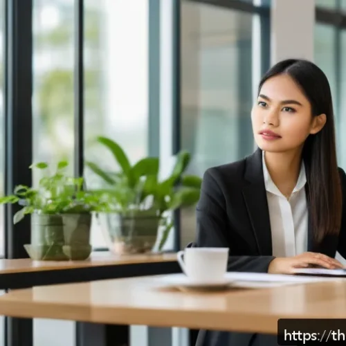 Home 17 피드백 수용을 위한 심리적 준비 방법 - A professional Thai office setting showing a confident young Thai woman in business casual attire at...